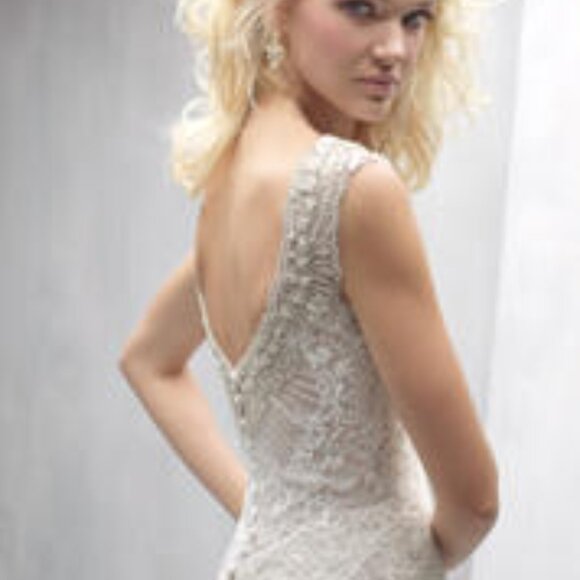 Mermaid Lace-Back Ivory Wedding Dress, BLING Shoulders, Fitted Sexy Fit & Flare - Picture 8 of 12